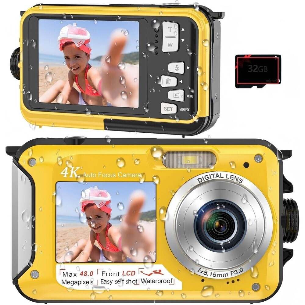 4K Underwater Camera 16FT Waterproof with 32GB Card 64MP Autofocus Dual-Screen